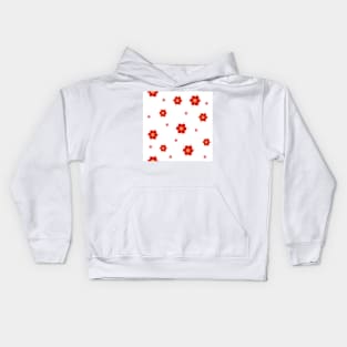 Trendy red  flowers (Chamomile) repeat pattern in white background Kids Hoodie